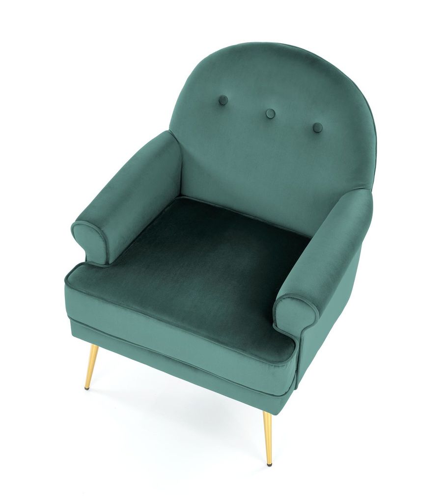 Bársonyszövet karfás fotel, arany lábakkal, zöld - club - butopêa